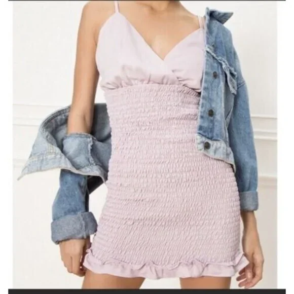 Superdown Dress XL Purple Natalia Smocked Bodice Mini Revolve Women's NWT - Picture 1 of 14